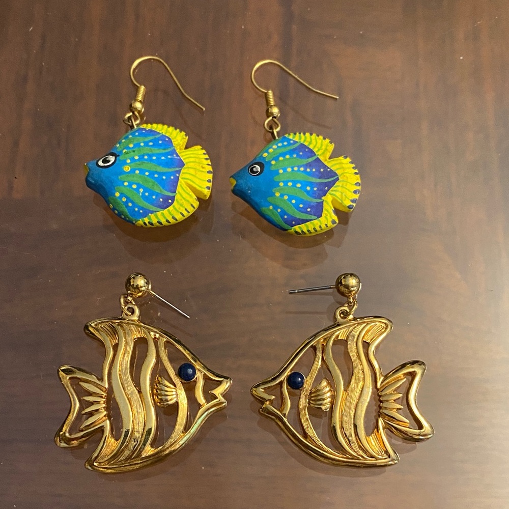 Two pairs of vintage fish earrings